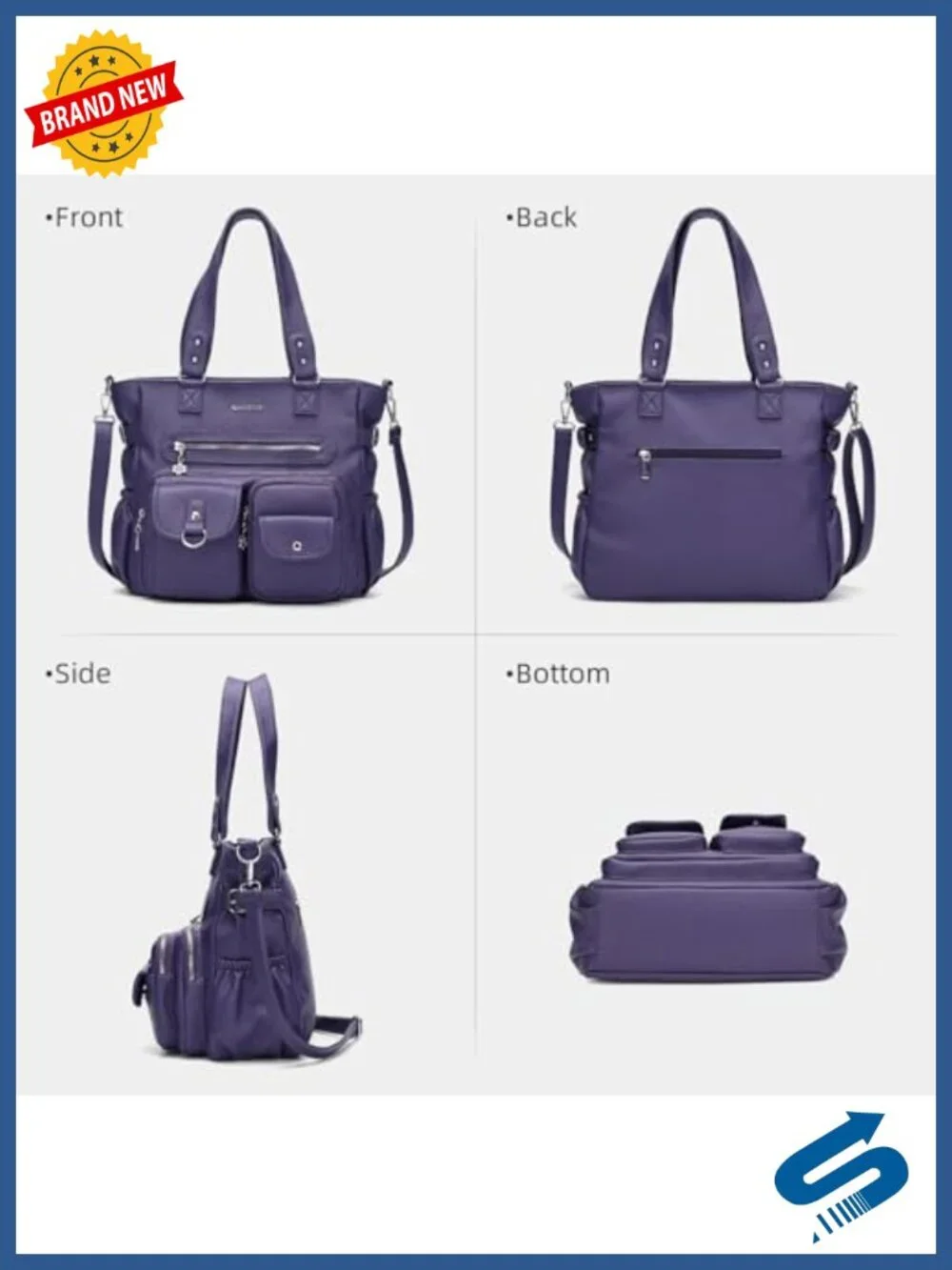 Large Faux Leather Tote Bag with Adjustable Strap